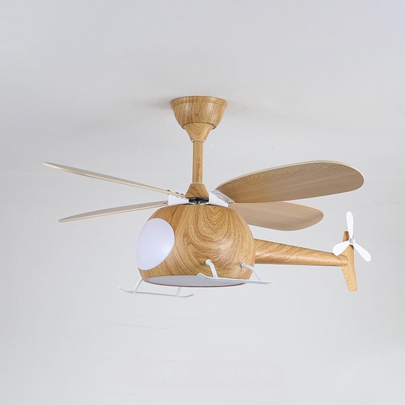 Airplane-Shaped Wooden LED Ceiling Fan Light for Kids' Bedroom