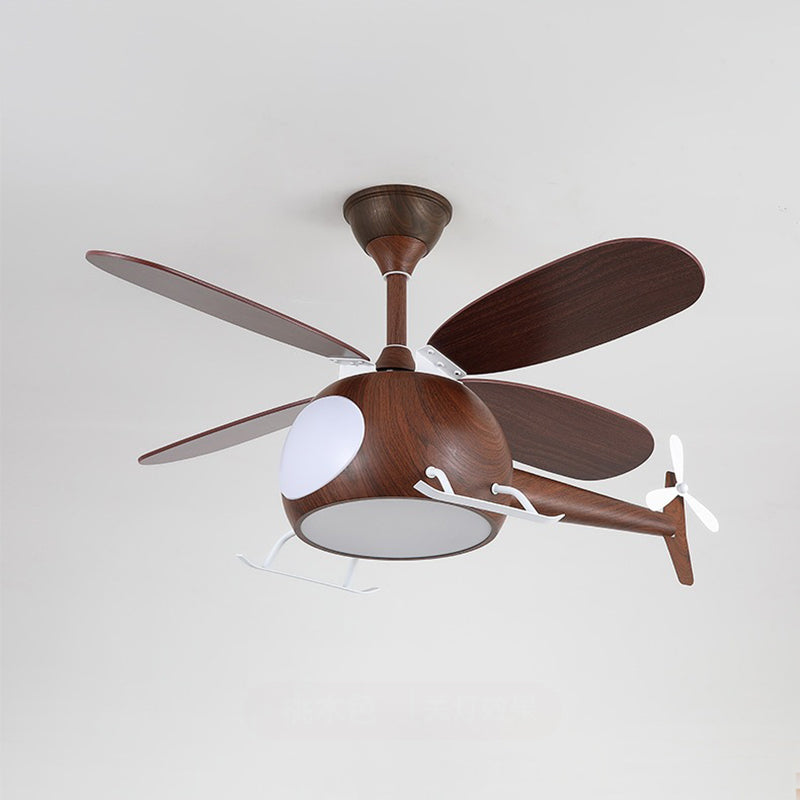 Airplane-Shaped Wooden LED Ceiling Fan Light for Kids' Bedroom