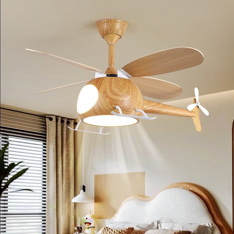 Airplane-Shaped Wooden LED Ceiling Fan Light for Kids' Bedroom