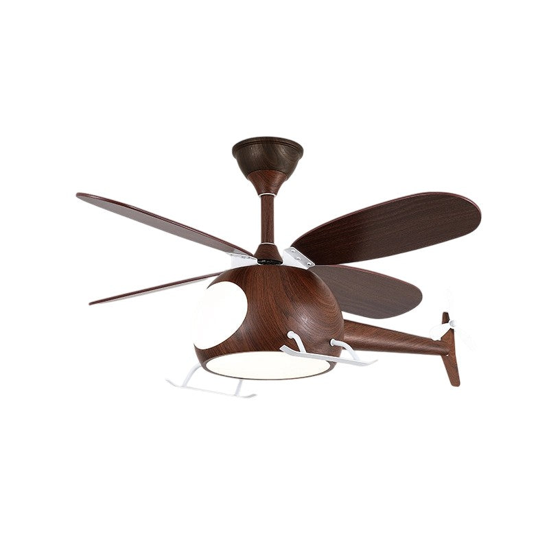 Airplane-Shaped Wooden LED Ceiling Fan Light for Kids' Bedroom