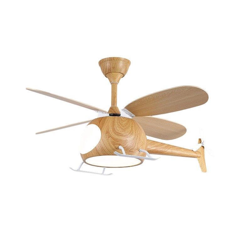 Contemporary Creative Kids Airplane-Shaped Wooden Iron Acrylic LED Downrods Ceiling Fan Light for Bedroom, Unique Airplane Ceiling Fan for Kids Room, Modern LED Ceiling Light, Decorative Airplane Light Fixture, Fun Bedroom Lighting, Childrens Room Ceiling