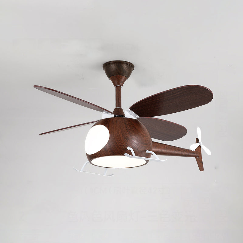 Airplane-Shaped Wooden LED Ceiling Fan Light for Kids' Bedroom