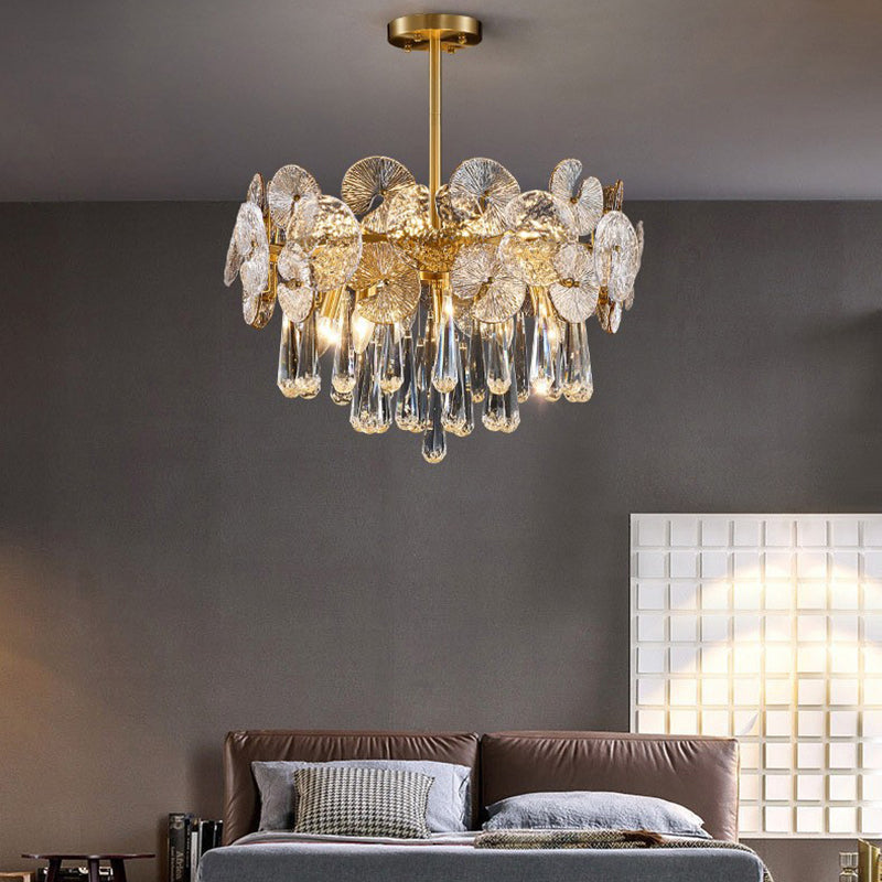 Traditional Luxury Teardrop Crystal Copper Chandelier - 6/9/12 Light Options for Living Room Elegance