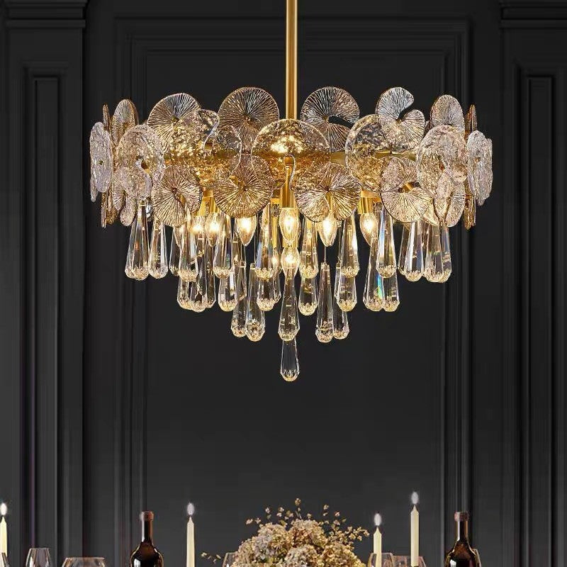 Traditional Luxury Teardrop Crystal Copper Chandelier - 6/9/12 Light Options for Living Room Elegance