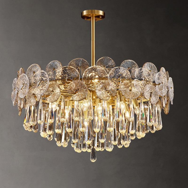 Traditional Luxury Teardrop Crystal Copper Chandelier - 6/9/12 Light Options for Living Room Elegance