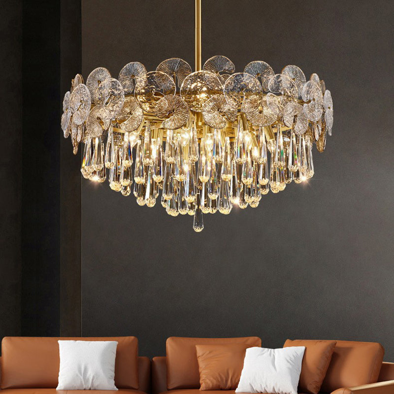 Traditional Luxury Teardrop Crystal Copper Chandelier - 6/9/12 Light Options for Living Room Elegance