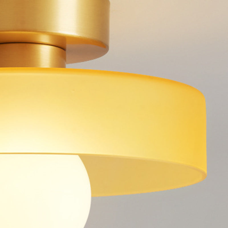 Contemporary Nordic Copper Round Ball Semi-Flush Mount Light for Hallway