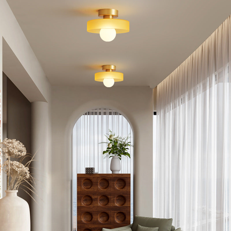 Contemporary Nordic Copper Round Ball Semi-Flush Mount Light for Hallway