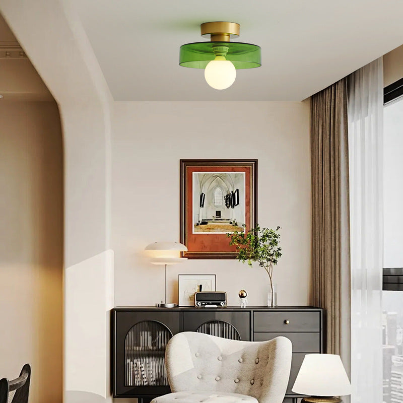 Contemporary Nordic Copper Round Ball Semi-Flush Mount Light for Hallway
