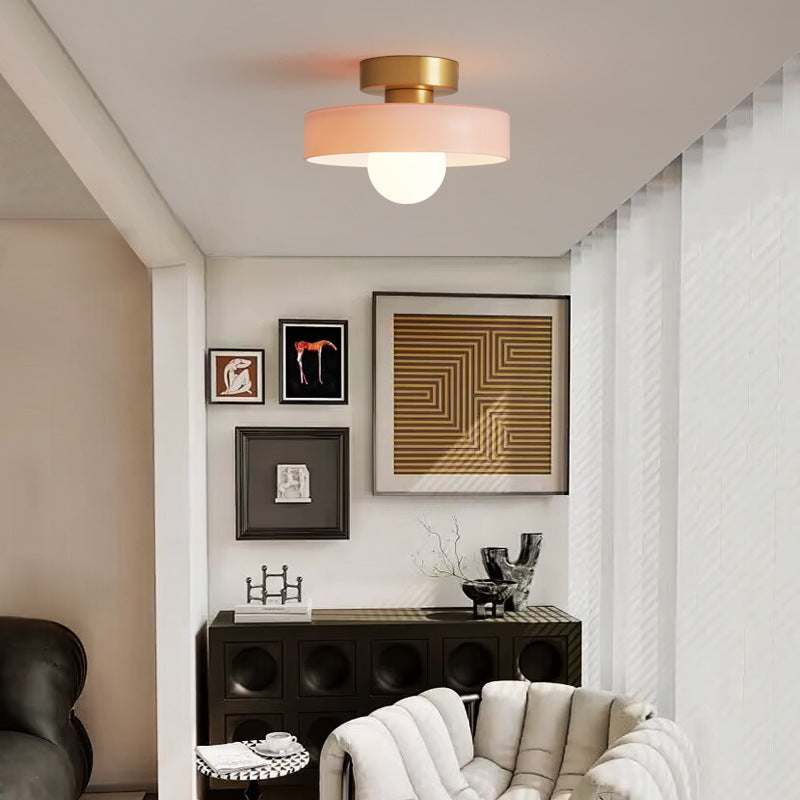 Contemporary Nordic Copper Round Ball Semi-Flush Mount Light for Hallway