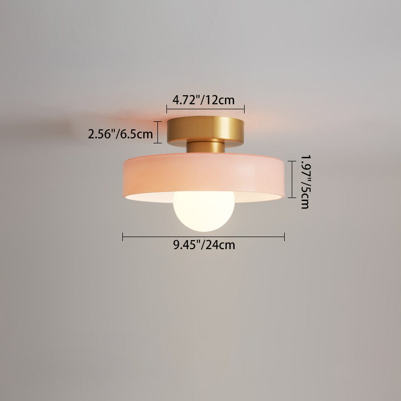 Contemporary Nordic Copper Round Ball Semi-Flush Mount Light for Hallway