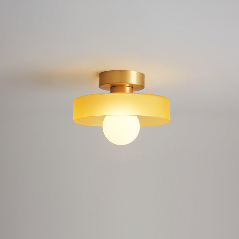 Contemporary Nordic Copper Round Ball Semi-Flush Mount Light for Hallway