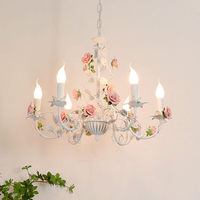 Vintage Floral Iron Ceramic Chandelier - 3/6/8 Light for Bedroom Decor
