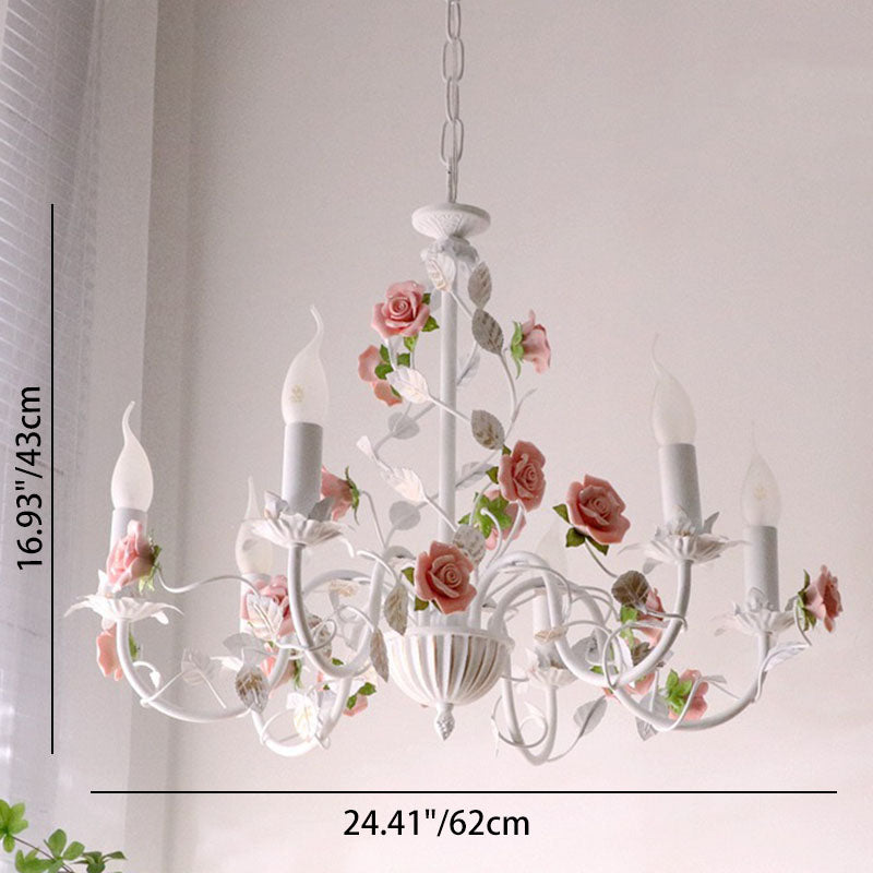 Vintage Floral Iron Ceramic Chandelier - 3/6/8 Light for Bedroom Decor