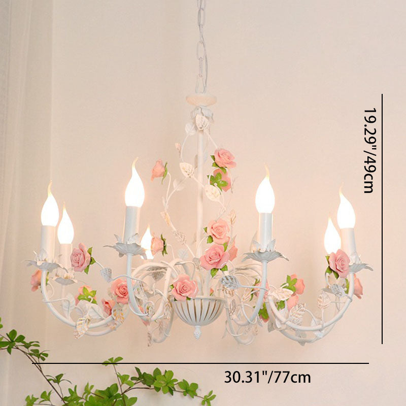 Vintage Floral Iron Ceramic Chandelier - 3/6/8 Light for Bedroom Decor