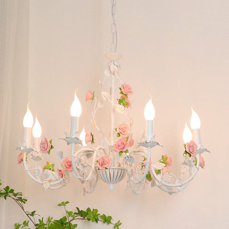 Vintage Floral Iron Ceramic Chandelier - 3/6/8 Light for Bedroom Decor