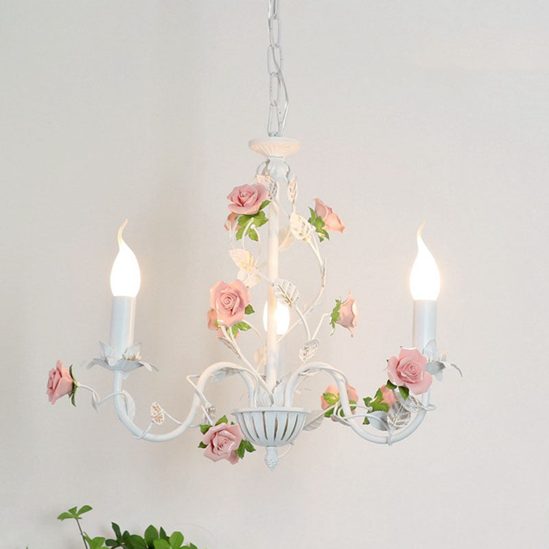 Vintage Floral Iron Ceramic Chandelier - 3/6/8 Light for Bedroom Decor