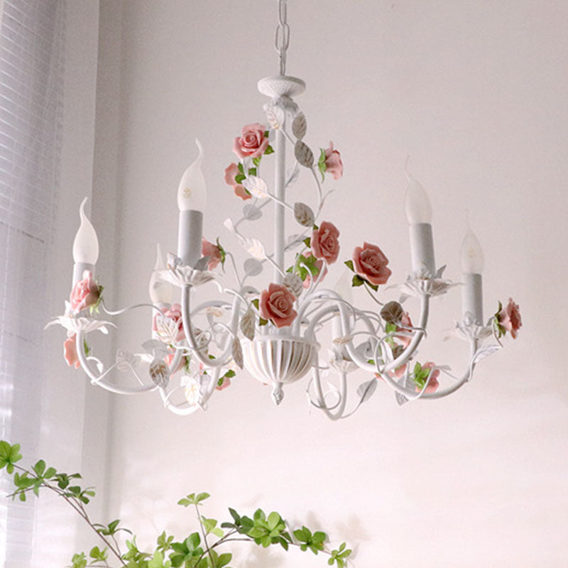 Vintage Floral Iron Ceramic Chandelier - 3/6/8 Light for Bedroom Decor