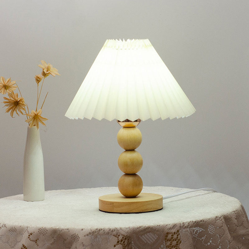 Traditional Vintage Pleated Gourd Shaped Oak Fabric 1-Light Table Lamp for Bedroom, Decorative Vintage Table Lamp, Gourd Shape Lamp, Pleated Fabric Shade, Rustic Oak Finish, Bedside Lighting, Classic Home Decor, Stylish Bedroom Lamp, Warm Lighting, Vintag