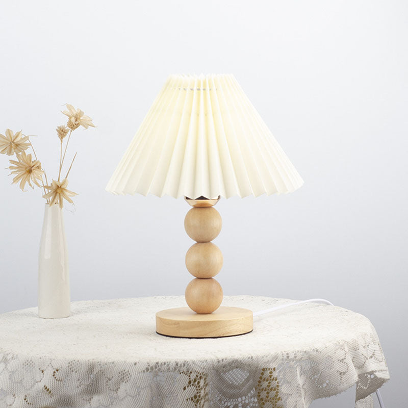 Traditional Vintage Pleated Gourd Shaped Oak Fabric 1-Light Table Lamp for Bedroom, Decorative Vintage Table Lamp, Gourd Shape Lamp, Pleated Fabric Shade, Rustic Oak Finish, Bedside Lighting, Classic Home Decor, Stylish Bedroom Lamp, Warm Lighting, Vintag