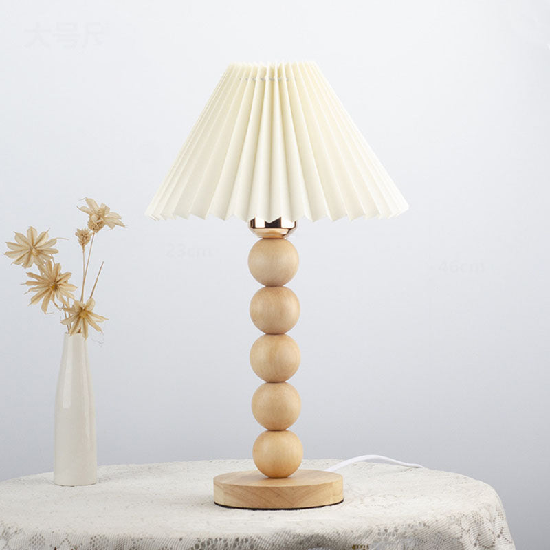 Traditional Vintage Pleated Gourd Shaped Oak Fabric 1-Light Table Lamp for Bedroom, Decorative Vintage Table Lamp, Gourd Shape Lamp, Pleated Fabric Shade, Rustic Oak Finish, Bedside Lighting, Classic Home Decor, Stylish Bedroom Lamp, Warm Lighting, Vintag