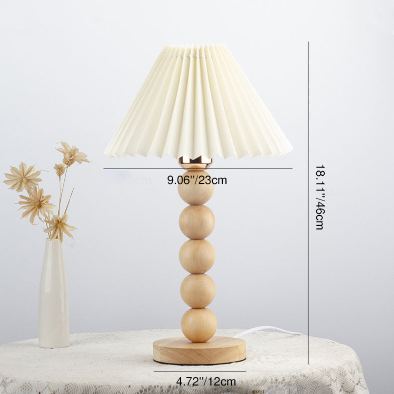 Traditional Vintage Pleated Gourd Shaped Oak Fabric 1-Light Table Lamp for Bedroom, Decorative Vintage Table Lamp, Gourd Shape Lamp, Pleated Fabric Shade, Rustic Oak Finish, Bedside Lighting, Classic Home Decor, Stylish Bedroom Lamp, Warm Lighting, Vintag