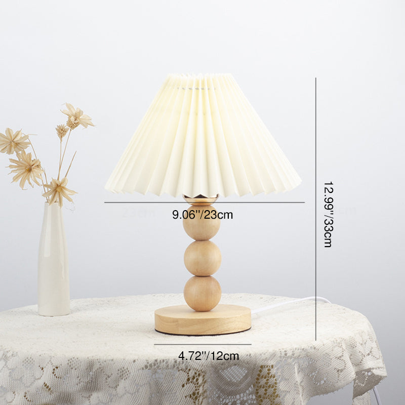 Traditional Vintage Pleated Gourd Shaped Oak Fabric 1-Light Table Lamp for Bedroom, Decorative Vintage Table Lamp, Gourd Shape Lamp, Pleated Fabric Shade, Rustic Oak Finish, Bedside Lighting, Classic Home Decor, Stylish Bedroom Lamp, Warm Lighting, Vintag