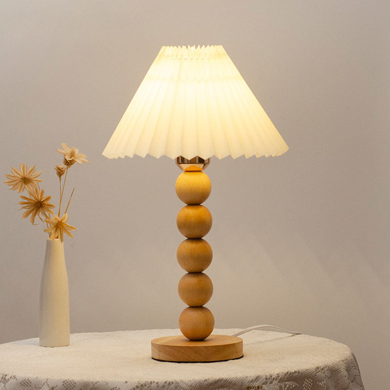 Traditional Vintage Pleated Gourd Shaped Oak Fabric 1-Light Table Lamp for Bedroom, Decorative Vintage Table Lamp, Gourd Shape Lamp, Pleated Fabric Shade, Rustic Oak Finish, Bedside Lighting, Classic Home Decor, Stylish Bedroom Lamp, Warm Lighting, Vintag