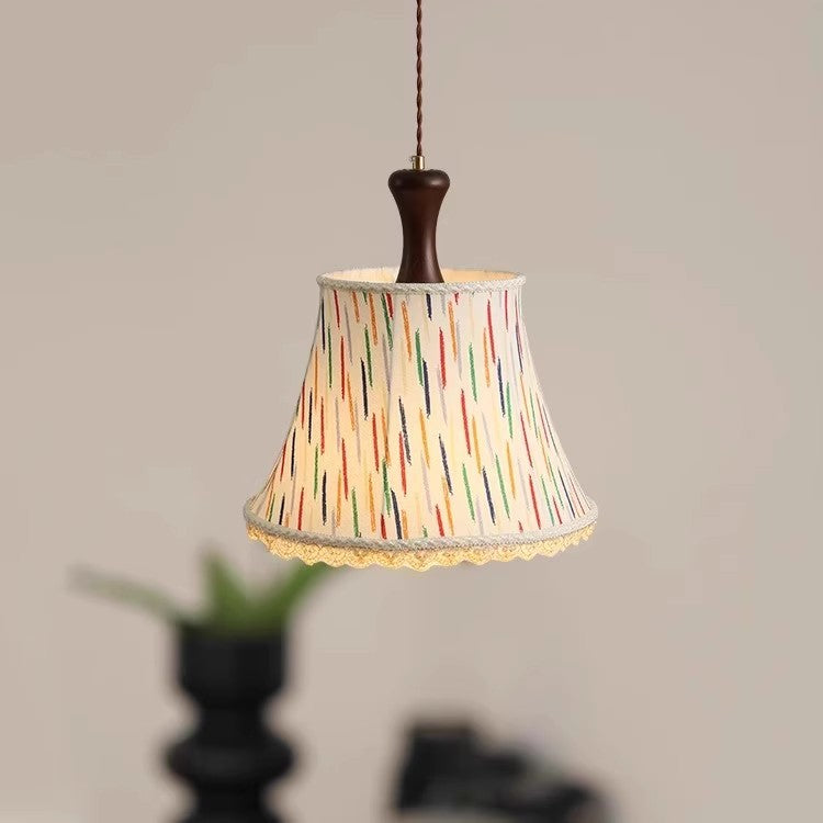 Traditional Vintage Kids Cylindrical Iron Solid Wood Fabric 1-Light Pendant Light for Bedroom, Retro Kids Room Lighting, Unique Children’s Pendant Fixture, Nursery Vintage Decor, Creative Iron and Wood Hanging Light, Stylish Playroom Illumination, Classic