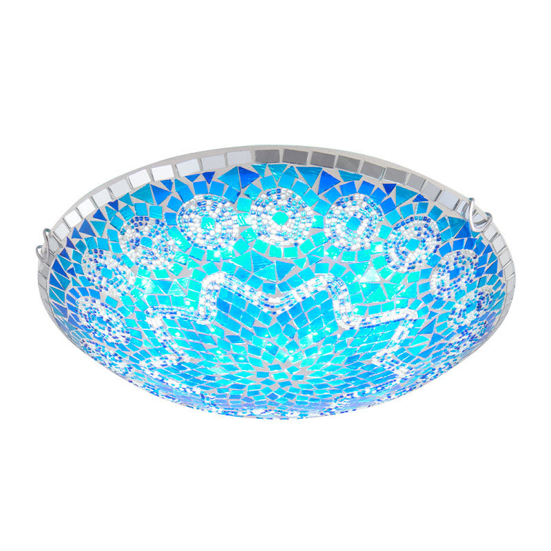 Tiffany Round Arched Hardware Flush Mount Ceiling Light for Bedroom 2/3/4-Light Glass Fixture