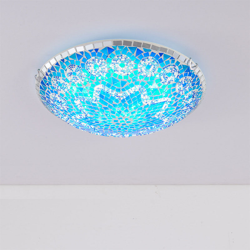 Tiffany Round Arched Hardware Flush Mount Ceiling Light for Bedroom 2/3/4-Light Glass Fixture