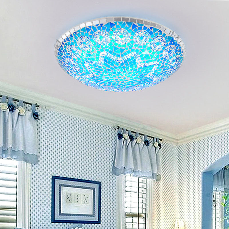 Tiffany Round Arched Hardware Flush Mount Ceiling Light for Bedroom 2/3/4-Light Glass Fixture