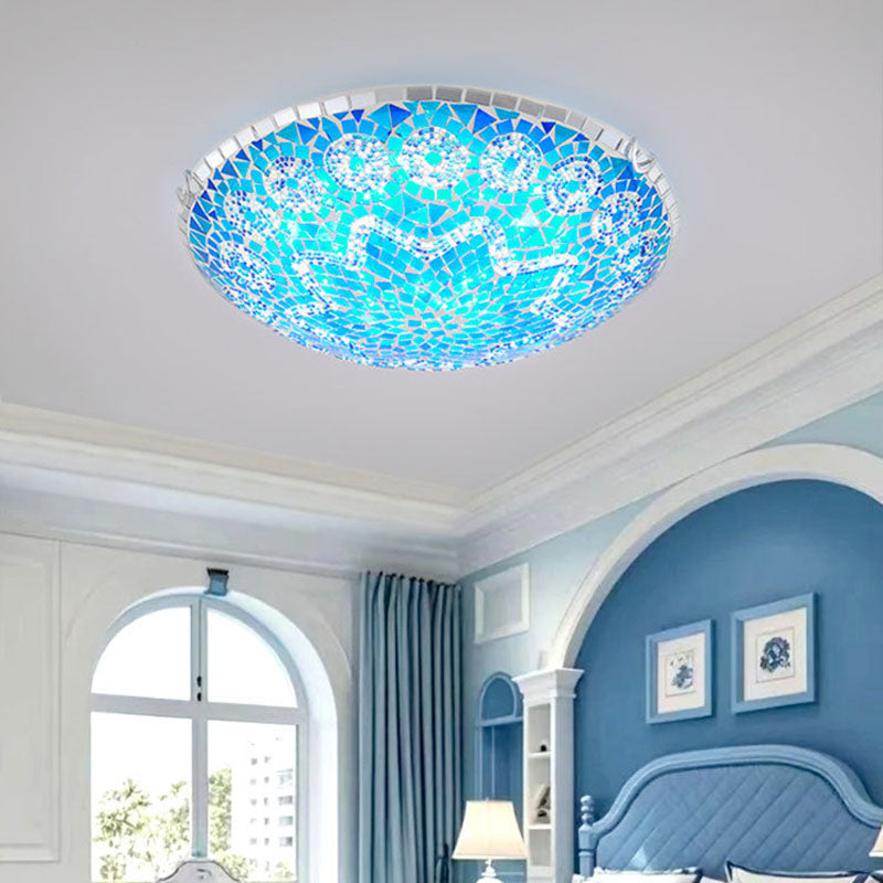 Tiffany Round Arched Hardware Flush Mount Ceiling Light for Bedroom 2/3/4-Light Glass Fixture