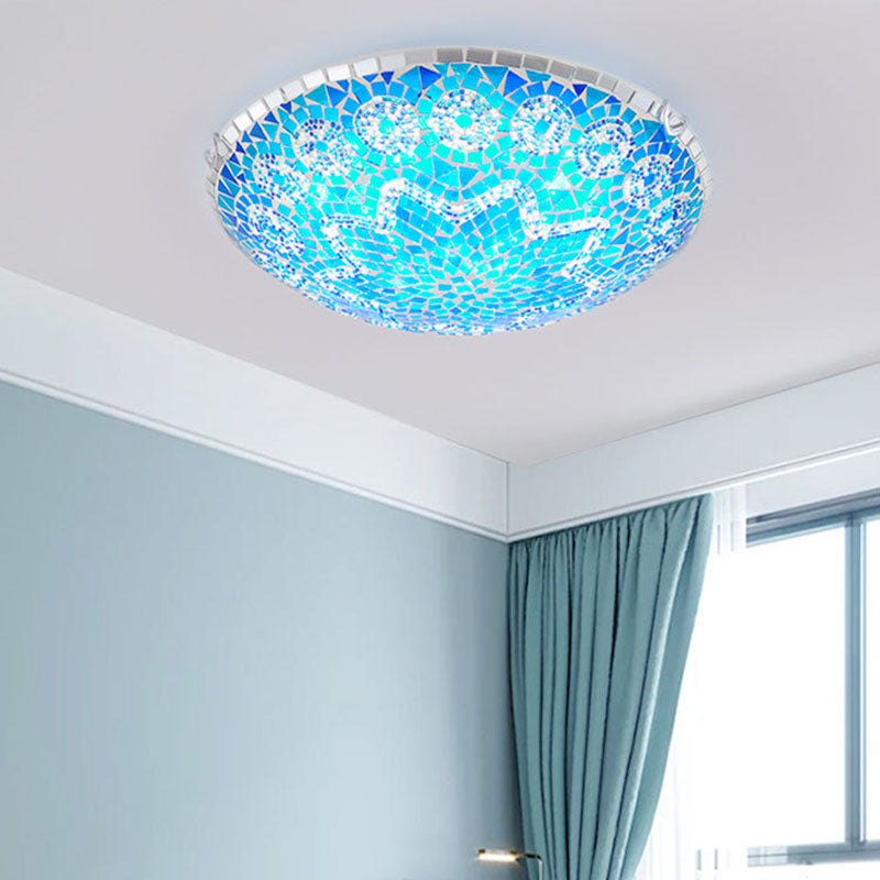 Tiffany Round Arched Hardware Flush Mount Ceiling Light for Bedroom 2/3/4-Light Glass Fixture