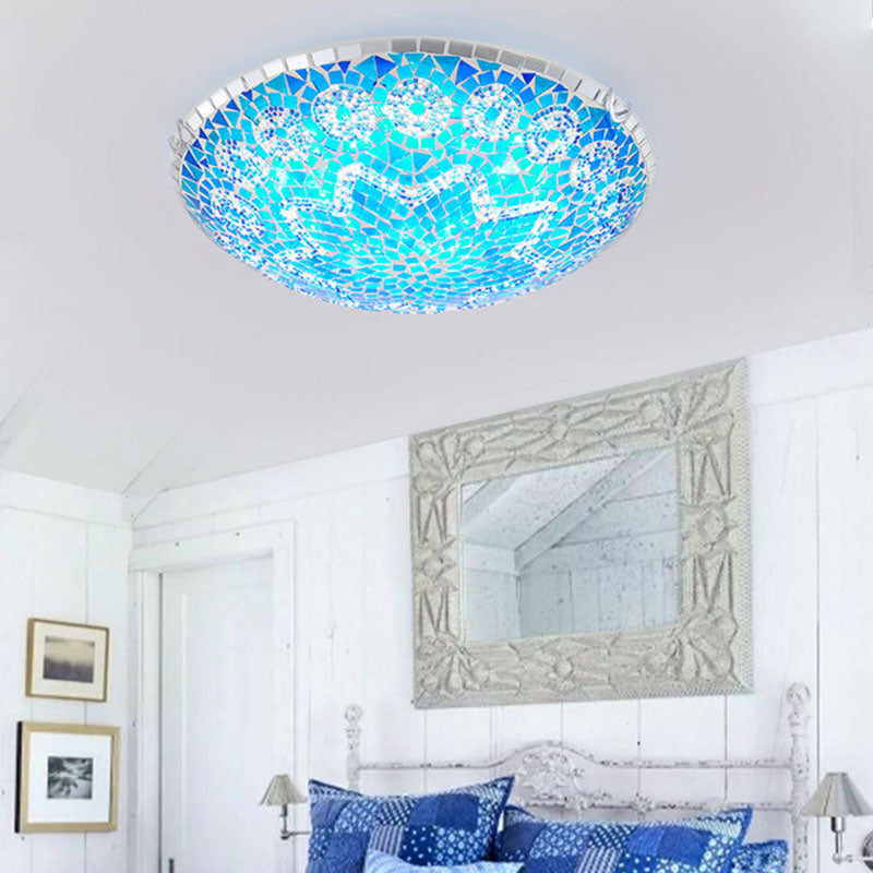 Tiffany Round Arched Hardware Flush Mount Ceiling Light for Bedroom 2/3/4-Light Glass Fixture