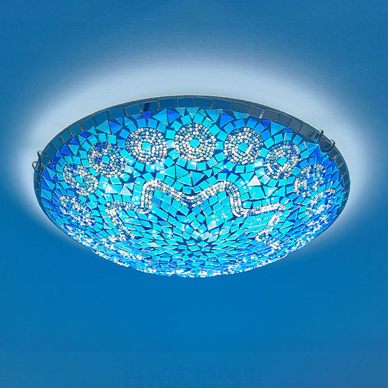 Tiffany Round Arched Hardware Flush Mount Ceiling Light for Bedroom 2/3/4-Light Glass Fixture