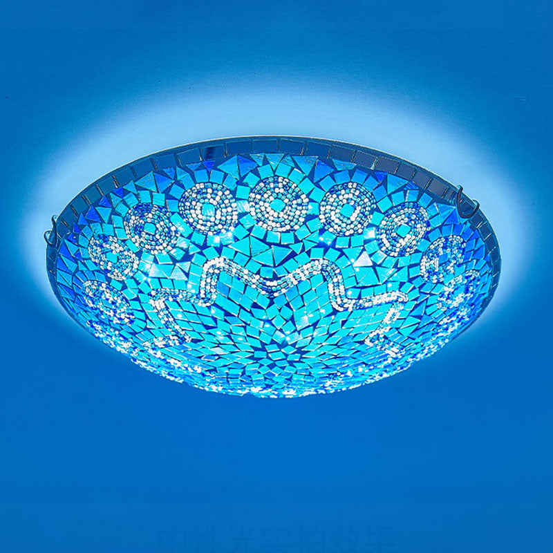 Tiffany Round Arched Hardware Flush Mount Ceiling Light for Bedroom 2/3/4-Light Glass Fixture
