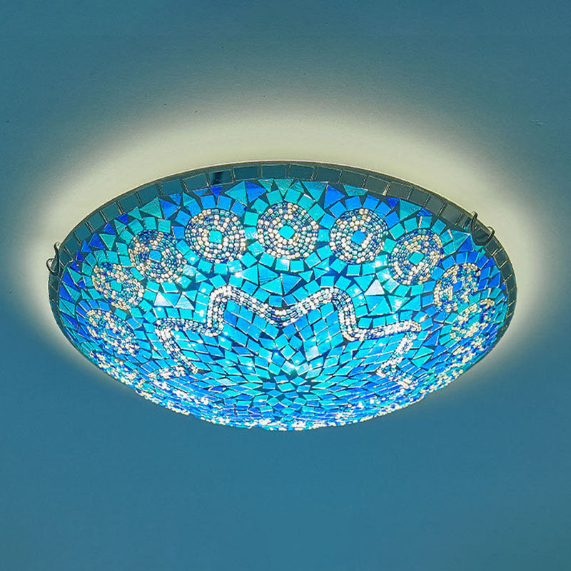 Tiffany Round Arched Hardware Flush Mount Ceiling Light for Bedroom 2/3/4-Light Glass Fixture