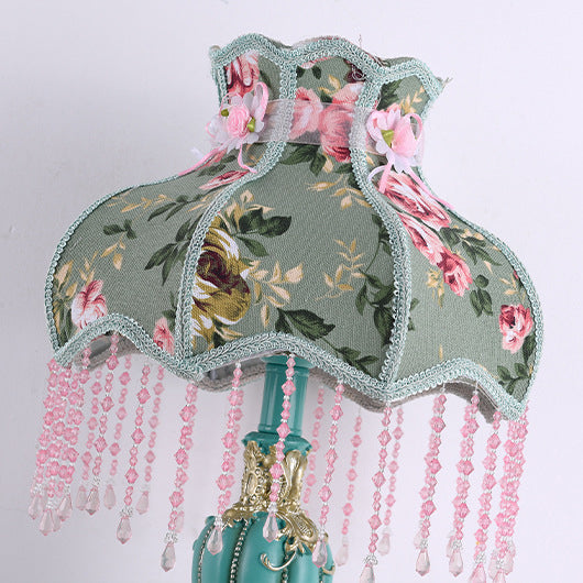 Traditional French Floral Round Fringe Table Lamp for Bedroom Lighting