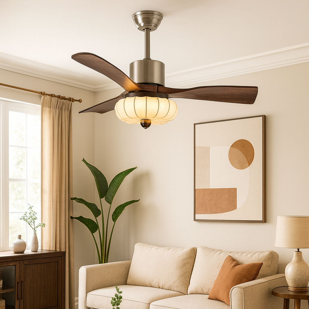 Vintage Round Iron Copper LED Ceiling Fan Light for Bedroom