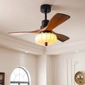 Vintage Round Iron Copper LED Ceiling Fan Light for Bedroom