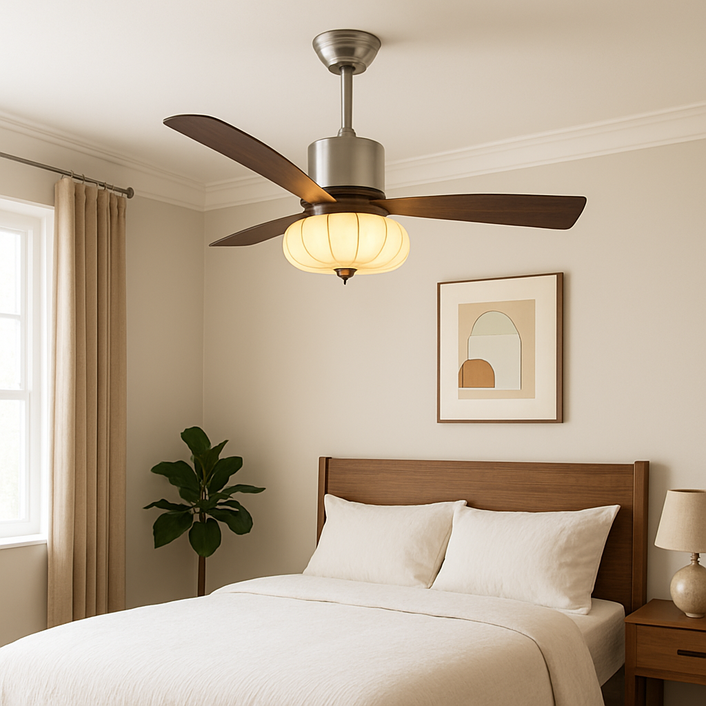Vintage Round Iron Copper LED Ceiling Fan Light for Bedroom