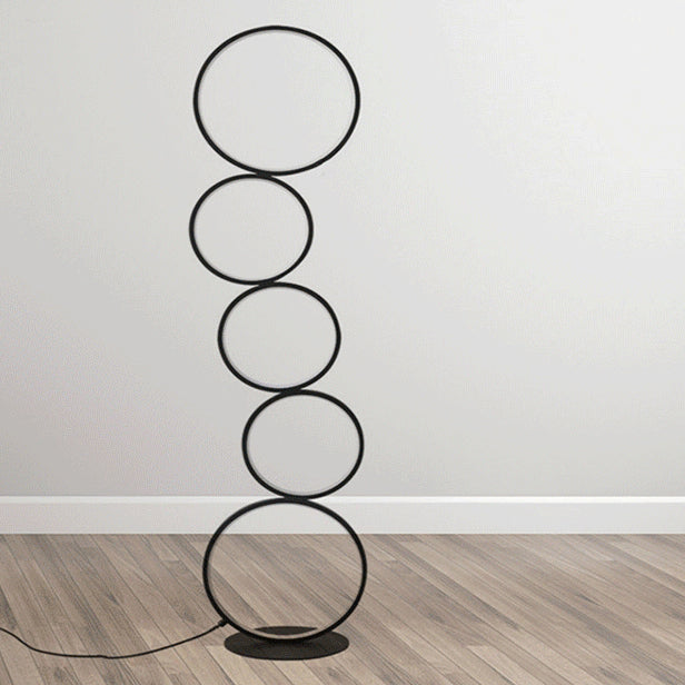 Contemporary Five Circles LED Floor Lamp - Aluminum & Iron Design for Living Room