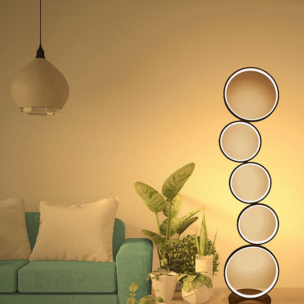 Contemporary Five Circles LED Floor Lamp - Aluminum & Iron Design for Living Room