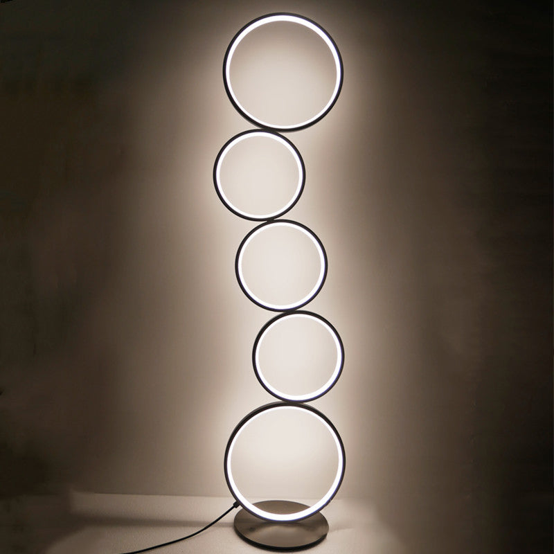 Contemporary Five Circles LED Floor Lamp - Aluminum & Iron Design for Living Room