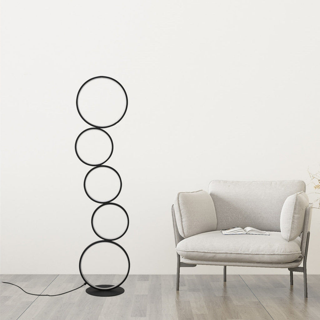 Contemporary Five Circles LED Floor Lamp - Aluminum & Iron Design for Living Room