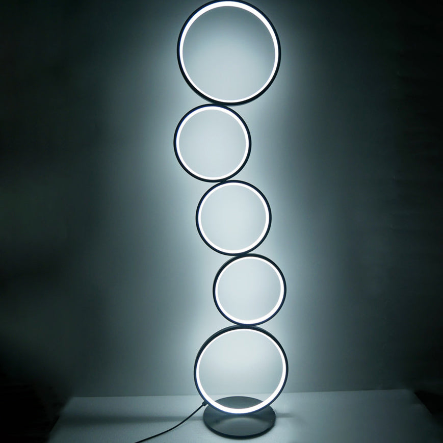 Contemporary Five Circles LED Floor Lamp - Aluminum & Iron Design for Living Room