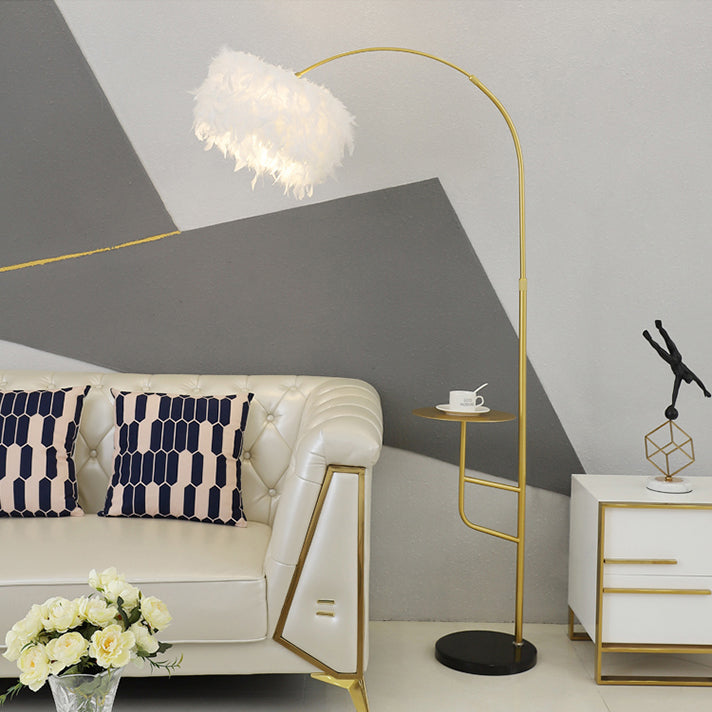 Contemporary Nordic Marble Iron Feather Floor Lamp for Living Room