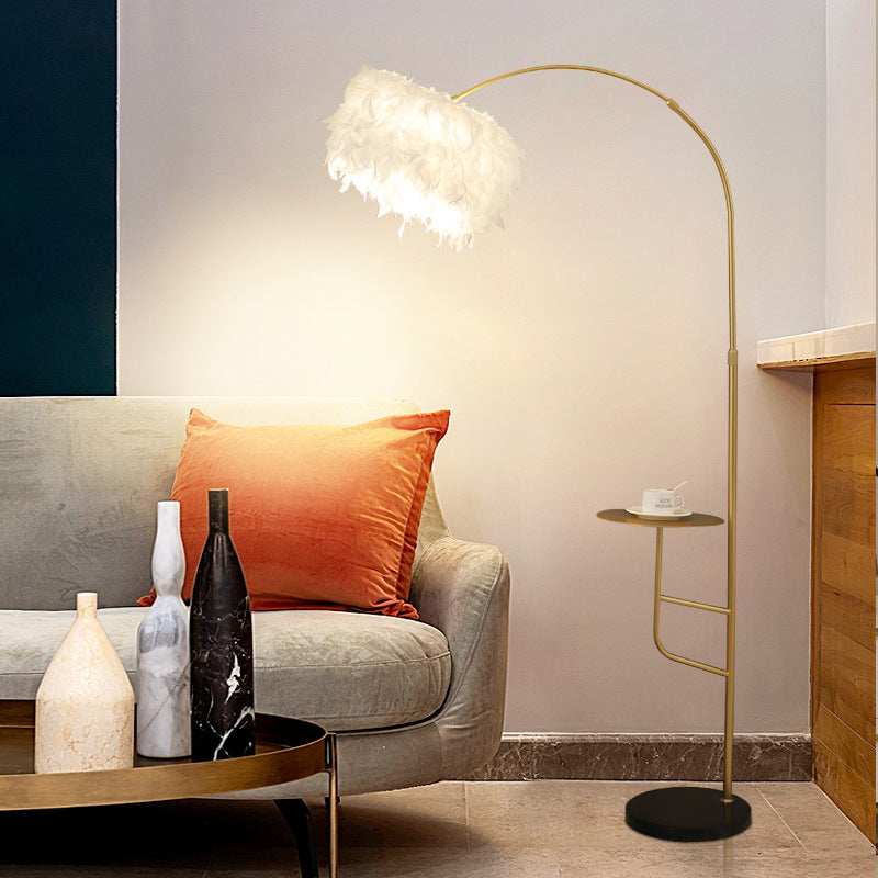Contemporary Nordic Marble Iron Feather Floor Lamp for Living Room
