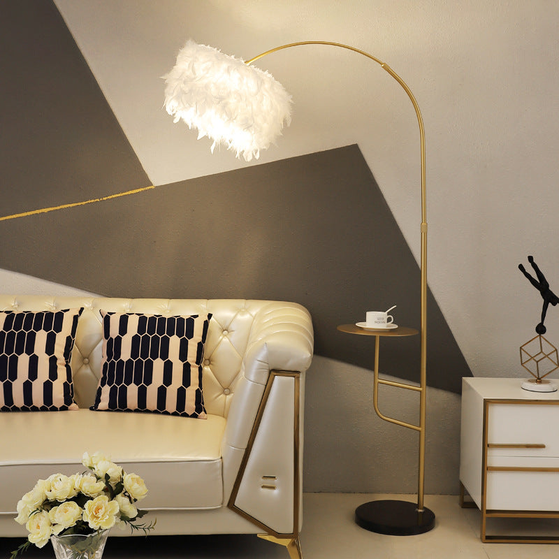 Contemporary Nordic Marble Iron Feather Floor Lamp for Living Room